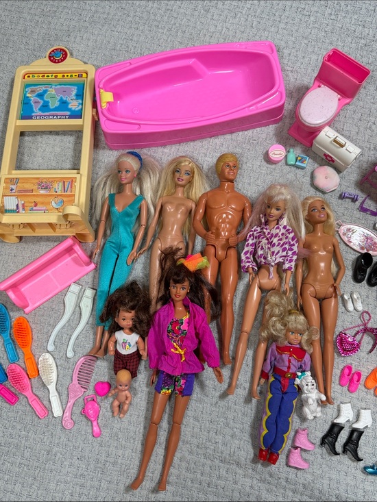 Barbie Other - Bundle of MATTEL Vintage Barbie Dolls Bathtub Toilet Chair Shoes Baby Doll Pink